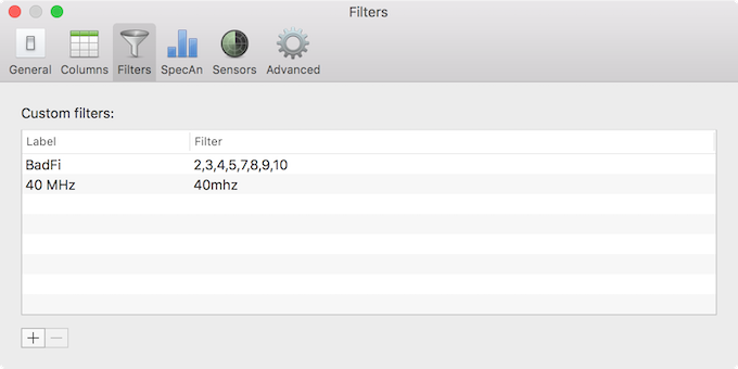 WiFi Explorer Custom Filters